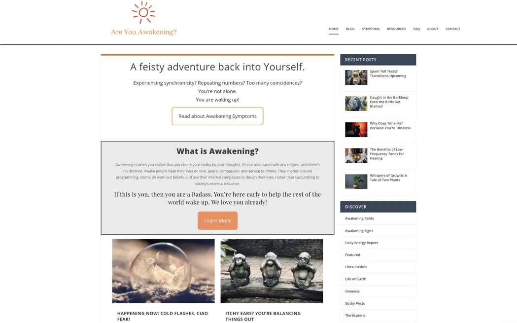 AreYouAwakening.com — blog homepage with awakening articles