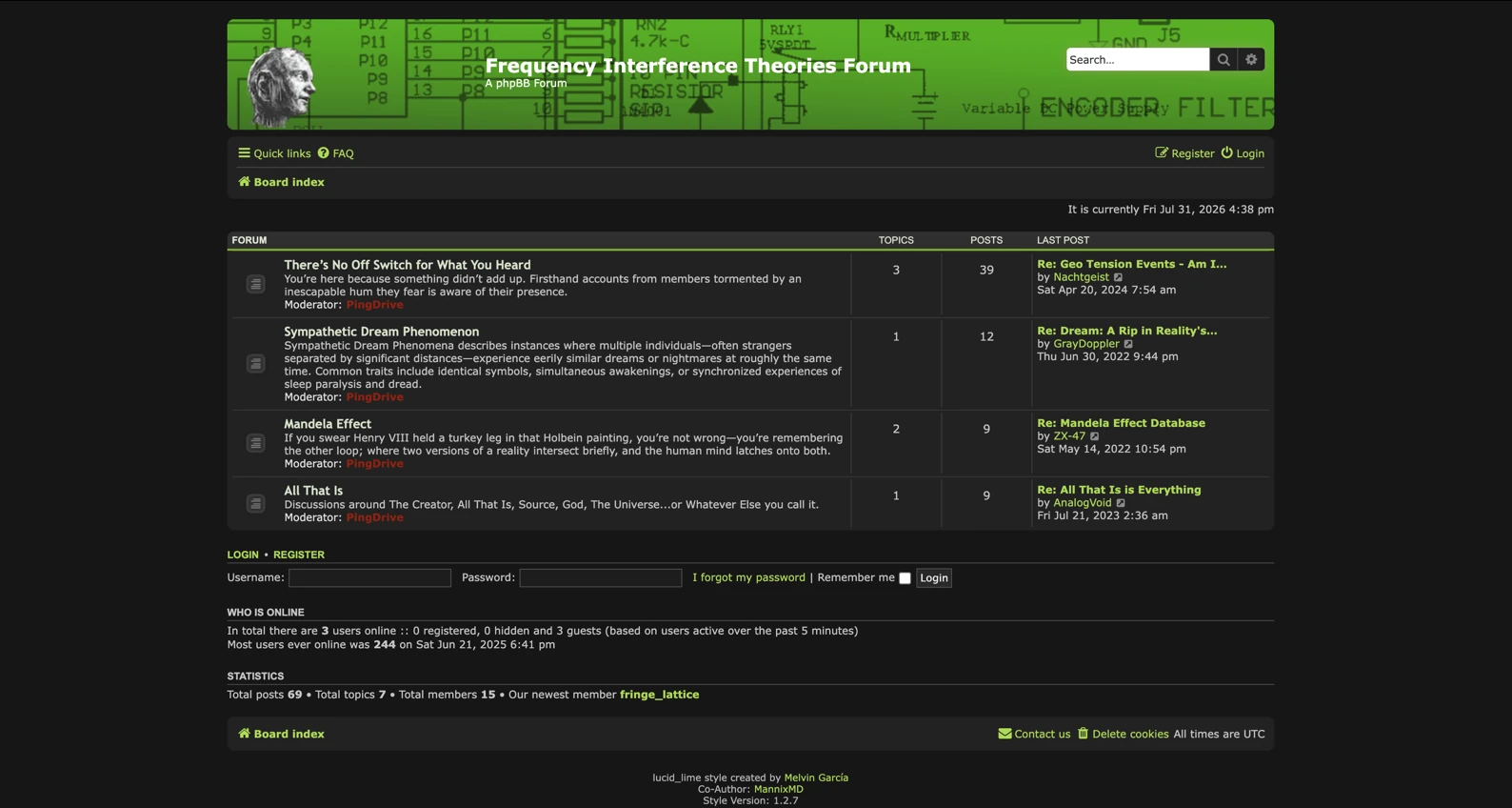 Frequency Interference Theories Forum — in-world phpBB board